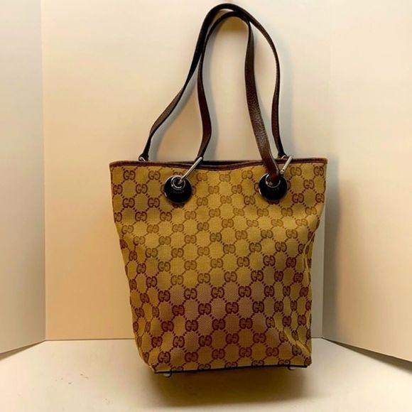Gucci's mini tote bag brown canvas . Made in Italy serial # 120840002404 - Picture 1 of 13